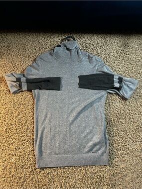 Calvin Klein Gray Turtleneck Sweater with Black Sleeve Panels